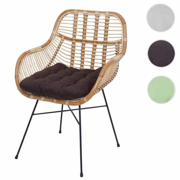 Chaise de salle à manger HWC-P17 Kubu Rotin Métal Rembourrage marron