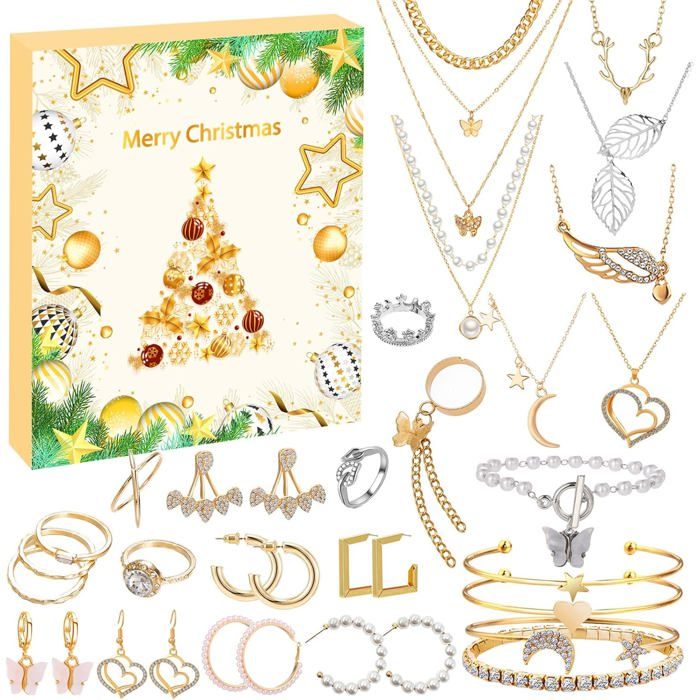 Calendrier De L'Avent 2025 Bijoux Bleus - 24 Surprises Avec Bracelet, Collier Et Boucles D'oreilles - Pour Femme