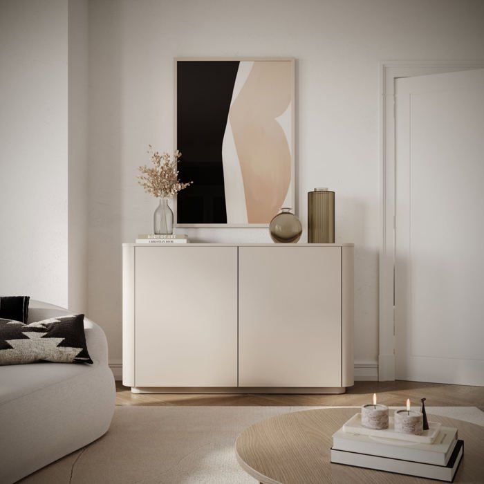 Buffet 2 portes aux bords arrondis – LUVIO – 140 cm – gris cachemire