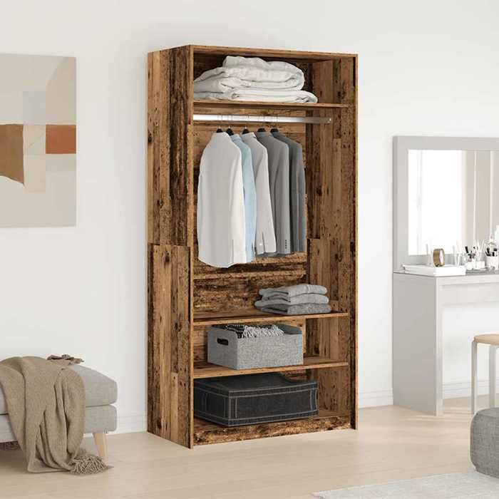 Brun Garde-robe JILLS Armoire penderie Pour chambre vieux bois 100x50x200 cm bois dingénierie LV1474