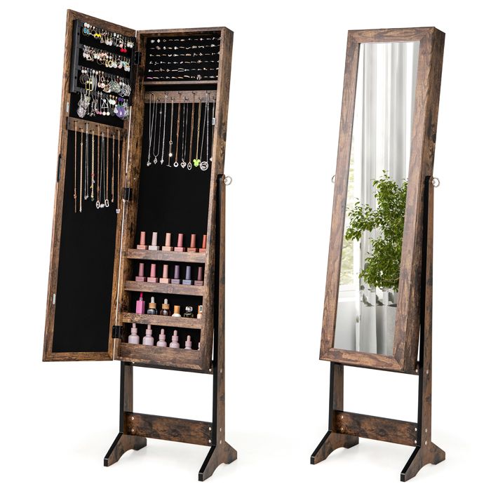 Armoire à Bijoux sur Pied avec Miroir Inclinable en 3 Positions - GOPLUS - Industriel