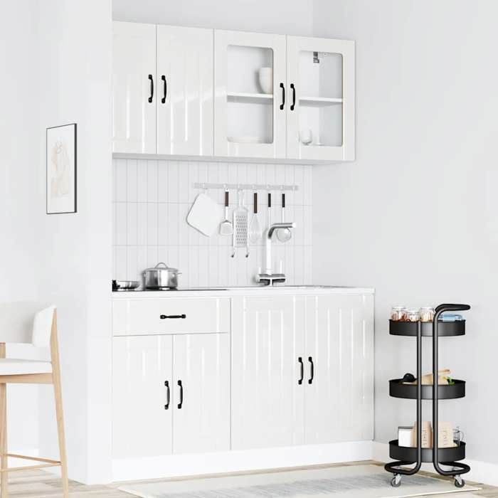 Ensemble de meubles de cuisine - vidaXL - Lucca - 4 pièces - Blanc brillant - Bois dingénierie - Pieds réglables
