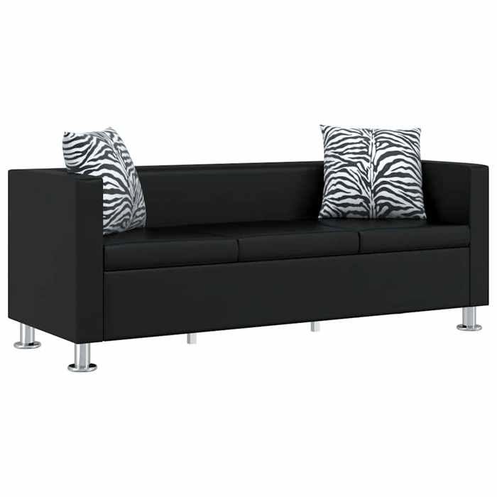 Canapé 3 places cuir artificiel - JILL - Noir - 170x625x63 cm - Profondeur dassise 505 cm - Hauteur dassise 41 cm