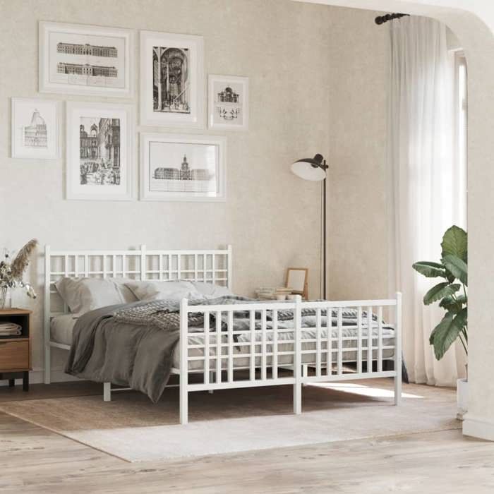 Structure de lit métal - UU - 140x190 cm - Blanc - Acier robuste - Lattes en métal - Espace de rangement