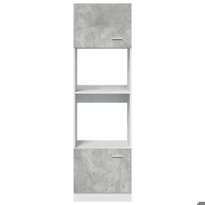 Meuble micro-ondes - WIENS - Gris béton - 60x57x207 cm - Bois dingénierie - Grand espace de rangement