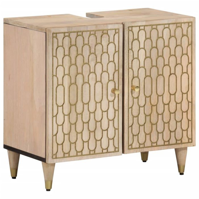 Meuble sous lavabo en bois de manguier - vidaXL - Bois de manguier massif - 62x33x58 cm - Grand espace de rangement