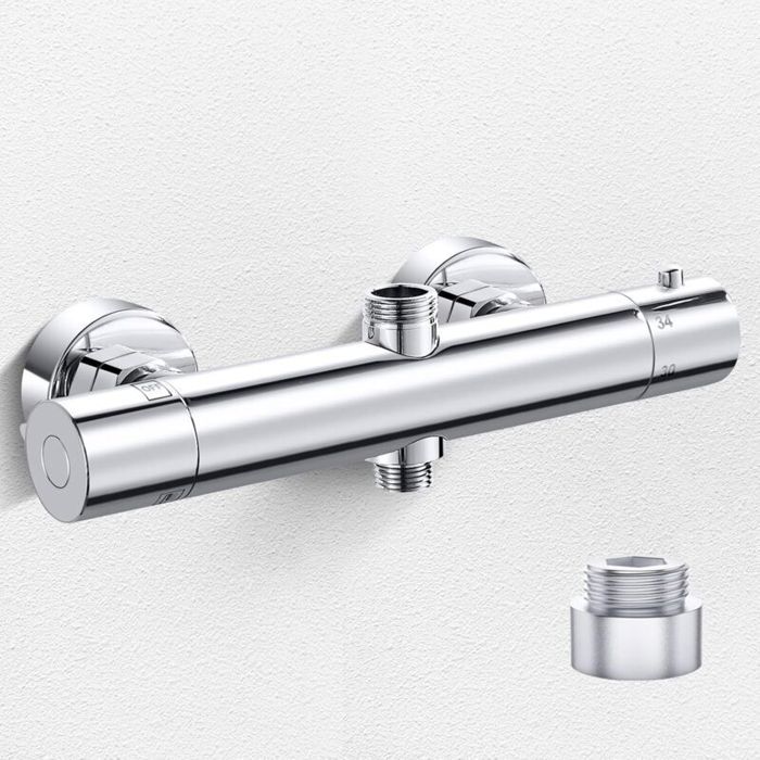 Mitigeur Douche Thermostatique 2 Sorties Robinet Douche Mitigeur Thermostatique Pour Douche & Colonne Haut 3/4 BSP (26.4mm)+Bas