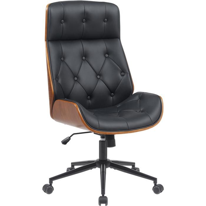 Chaise de bureau - DÉCOSHOP26 - Chesterfield - Simili cuir noir - Réglable en hauteur - Capitonnage losanges