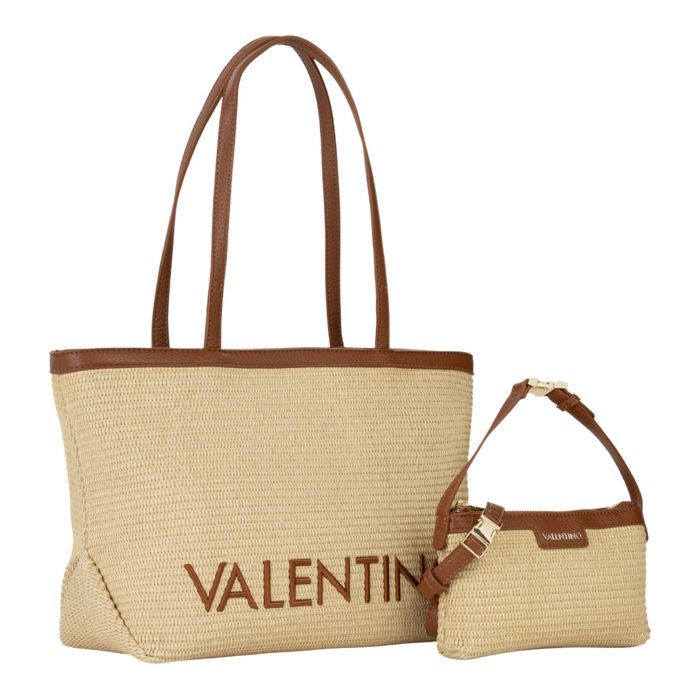 VALENTINO Sac shopper beige marron pour femme - Maiam Shopping Bag Naturale / Cuoio 345427