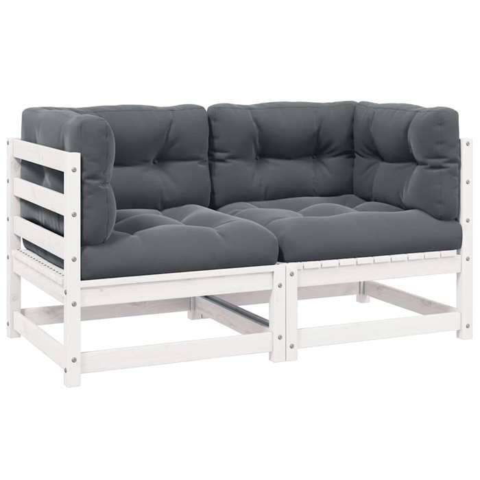 Promo étéCanapé/Sofa Terrasse - SWEETY - Gris - Canapé 2 places de jardin Moderne - et coussins Blanc - Bois de pin massif 70x70x6