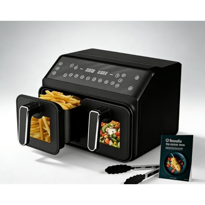 Air Fryer 8L 2200W-Double Panier 4L+4L10 ProgrammesFenêtre Visuelle & LumièreÉcran Tactile LED Cuisson Sain FRITEUSE ELECTRIQUE
