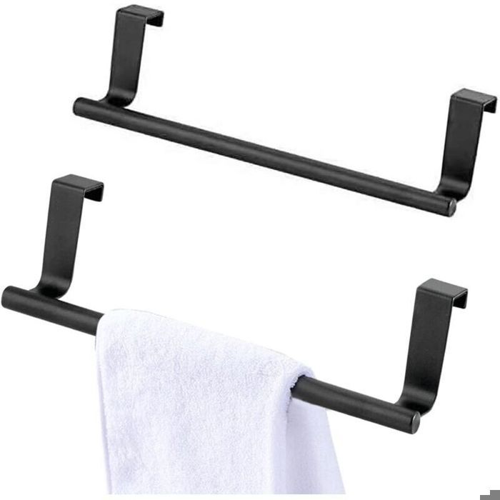 Porte-torchon en acier inoxydable - Acier inoxydable - Installation sans perçage - Épaisseur de porte < 1 9 cm