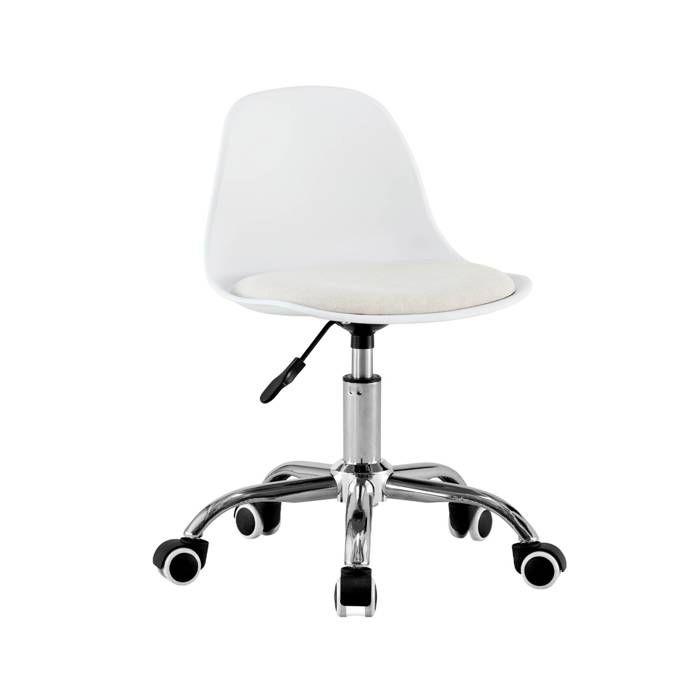 Chaise de bureau enfant à roulettes ajustable piètement chromé blanc - Manel Chaise de bureau enfant à roulettes ajustable piètement chromé blanc - Manel