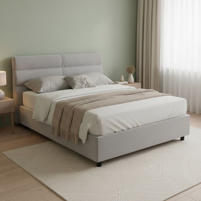 Lit Double Bedero Dmora en Tissu Gris Lit Double Bedero Dmora en Tissu Gris