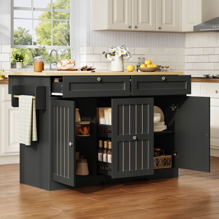 Desserte de cuisine à roulettes 120x45-70x92cm Îlot central de cuisine avec plan de travail extensible 2 tiroirs et 2 portes noir Desserte de cuisine à roulettes 120x45-70x92cm Îlot central de cuisine avec plan de travail extensible 2 tiroirs et 2 portes noir
