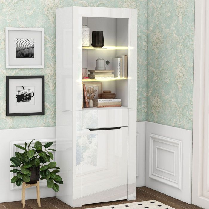 Vitrine - MINIMAL - WF306344WAA - Blanc laqué - Éclairage LED intégré - 60×355×165 cm