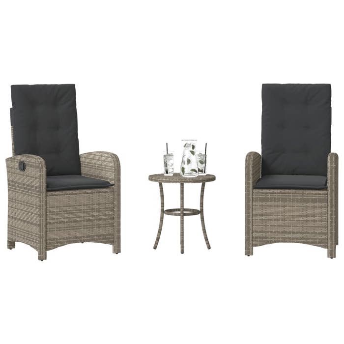VIDAXL Ensemble Table bar avec chaises (3 pcs) - ANTI-UV - + coussins - gris résine tressée 57x58.5x93 cm M8900