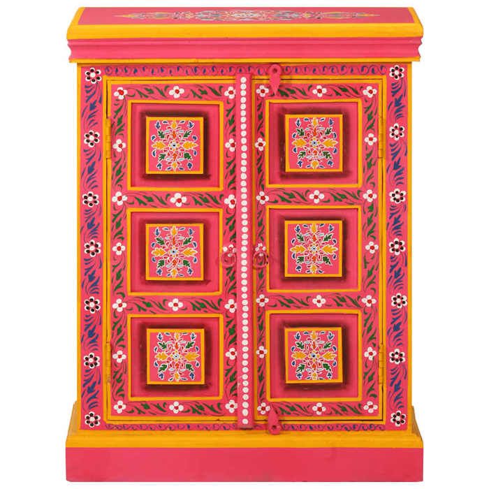 Buffet(1 pc) Commode Vaisselier Meuble Rangement Bois massif de manguier Peinture rose à la main B6668