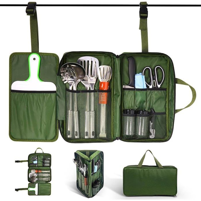 E Set de Cuisine Camping Ustensiles de Cuisine de Camping Car Accessoires de Camping Kit Camping pour Randonnée