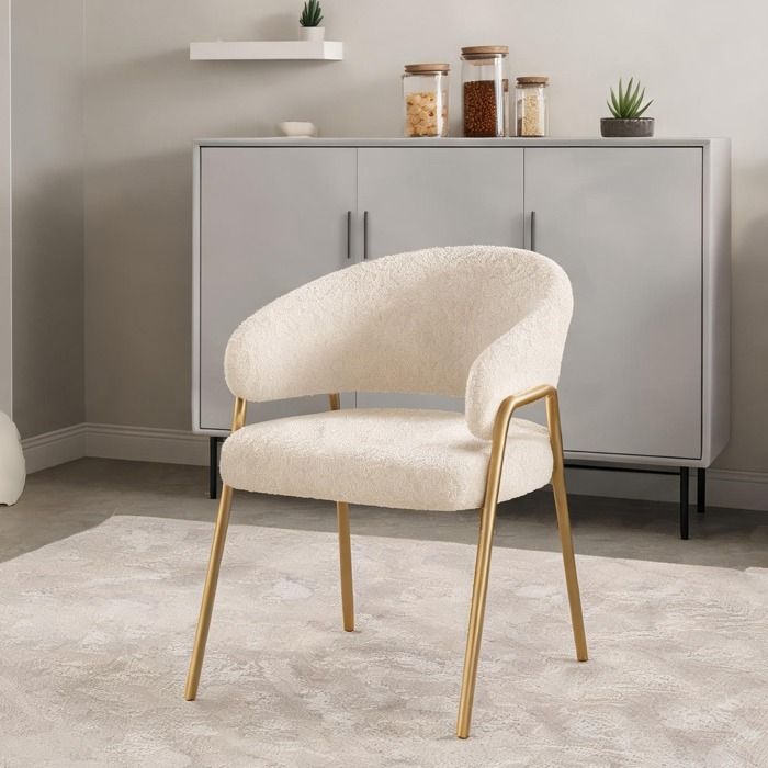 Chaise de salle à manger en peluche mouton blanc avec piètement doré lot de 4 78 cm de haut