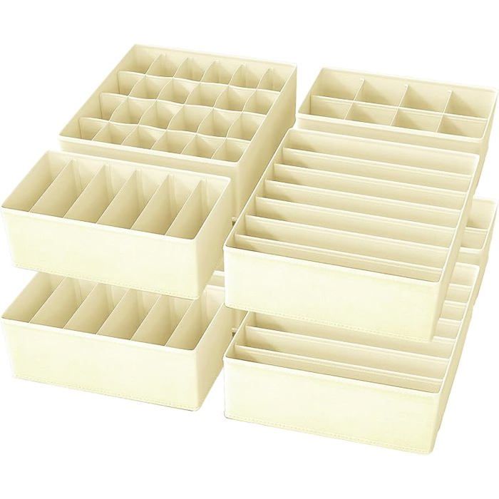 Lot de 8 Organisateurs Tiroir Pliables Rangement Sous Vetement et Chaussette Boite Rangement Dressing en Lot de 8 Beige
