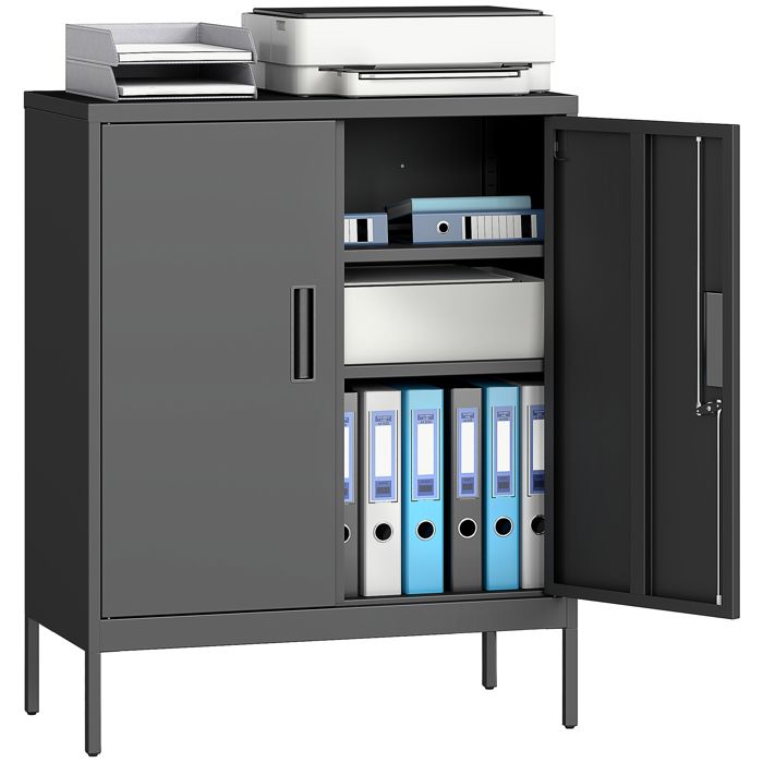 Armoire de bureau métallique - HOMCOM - serrure 2 portes et 2 étagères réglables - acier - 80 x 40 x 100 cm - noir Armoire de bureau métallique - HOMCOM - serrure 2 portes et 2 étagères réglables - acier - 80 x 40 x 100 cm - noir