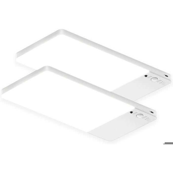 Lot de 2 plafonniers rechargeables avec détecteur de mouvement - Lampe darmoire LED de 12 000 mAh - Lampe de douche