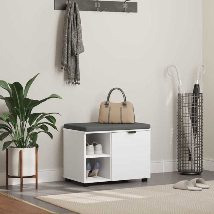 Banc dentrée(1 pc）- Maximum 110 kg par siège - Couloir Salon Moderne Blanc 60x38x46 cm Bois Ingénierie et Tissu rgm11y