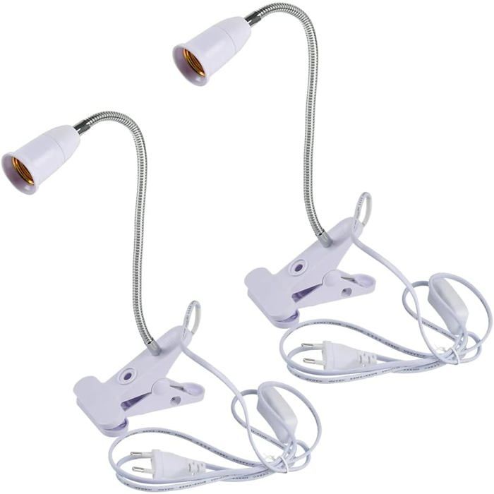 Lampe à pince E27 lot de 2 - col de cygne flexible 360° avec interrupteur sans ampoule structure métal pour bureau et lecture
