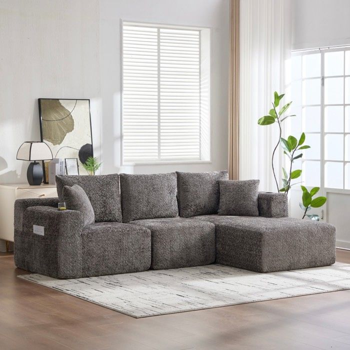 Canapé Dangle Modulable Compressible Gris Anthracite En L Assise Profonde Porte-gobelet Sans Assemblage 261x165x80.5cm Canapé Dangle Modulable Compressible Gris Anthracite En L Assise Profonde Porte-gobelet Sans Assemblage 261x165x80.5cm