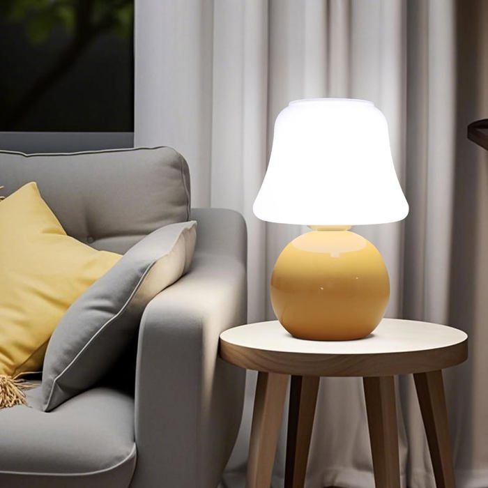 Lampe De Table Champignon Avec Ampoule 3 Couleurs Jolie Petite Lampe Veilleuse Avec Base En Céramique (Orange)[EC189]