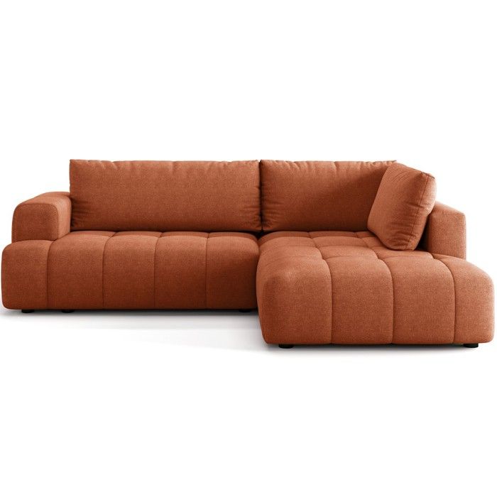 Canapé dangle droit convertible 4 places en tissu chenille terracotta - ouverture rapide - Brera