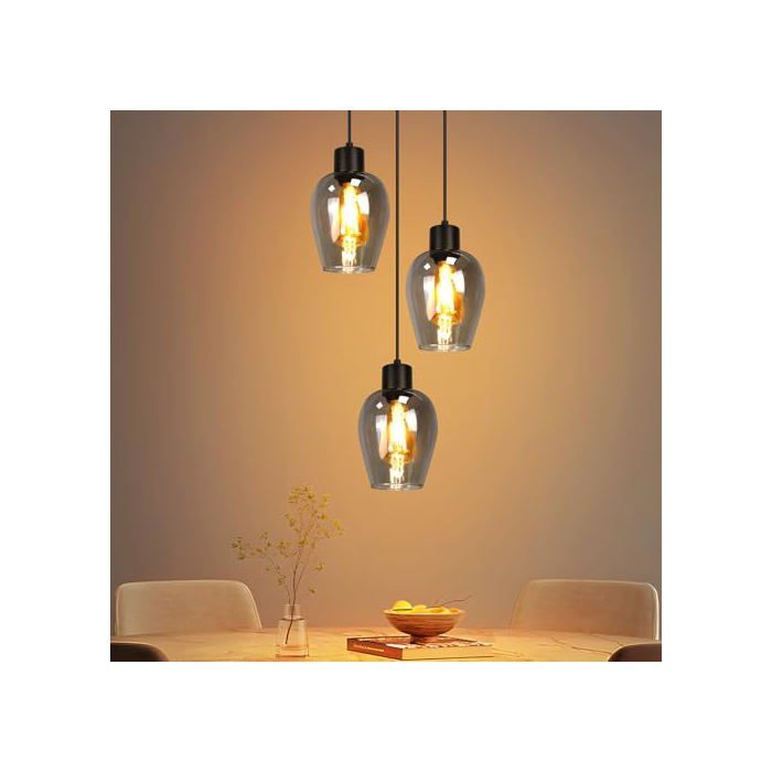 Suspension - GENERIQUE - 3 lampes verre fumé - Vintage - E27 - Hauteur réglable
