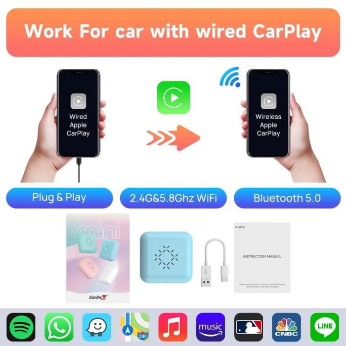Carplay voiture Adaptateur PRUMYA Convient pour la boîte intelligente Apple  Carplay filaire à sans fil Prise en charge de Siri IOS15 - Cdiscount Auto