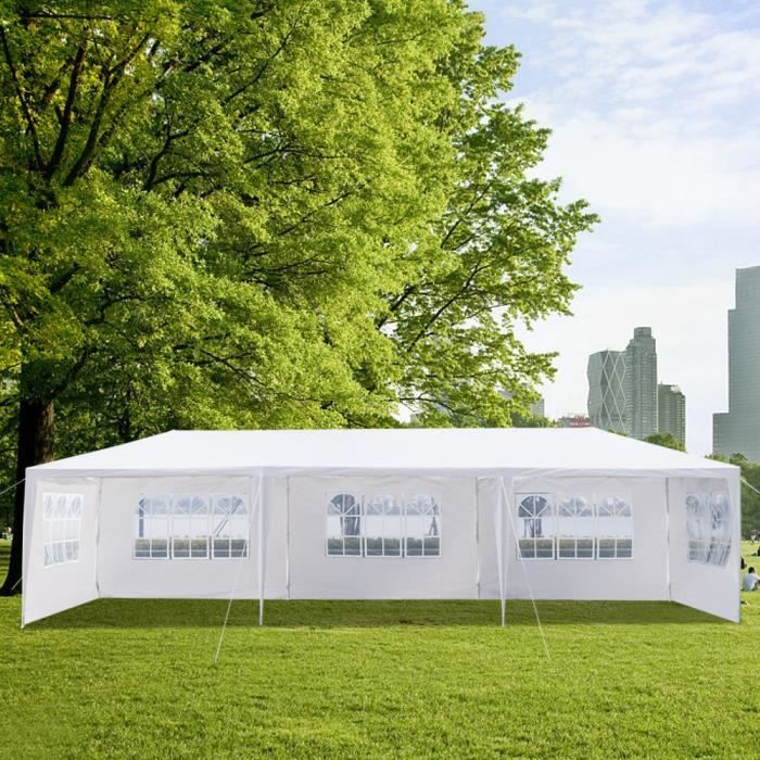 Tonnelle imperméable de jardin-Tente de reception avec 5 cotés-3 x 9m-blanc