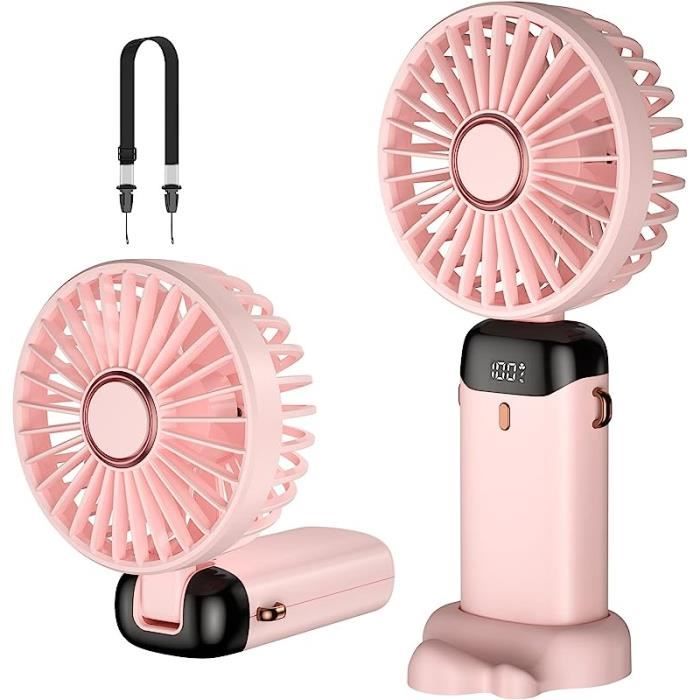 Ventilateur portatif - AMOUNE - Mini rechargeable USB - 5 vitesses - Pliable - Rose pink - Amoune