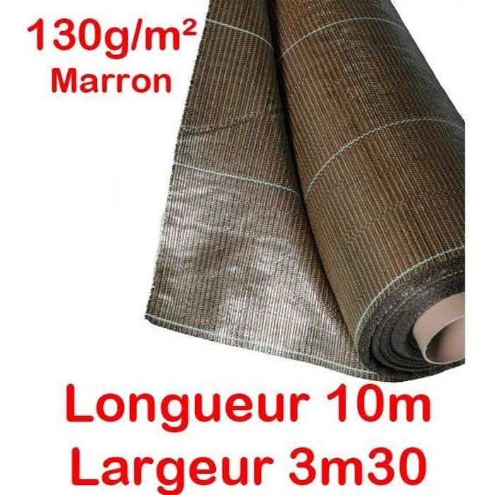 130g/m2 Toile Bache de paillage tissée Marron Anti-Mauvaises Herbes Largeur 3,3m Longueur 10m