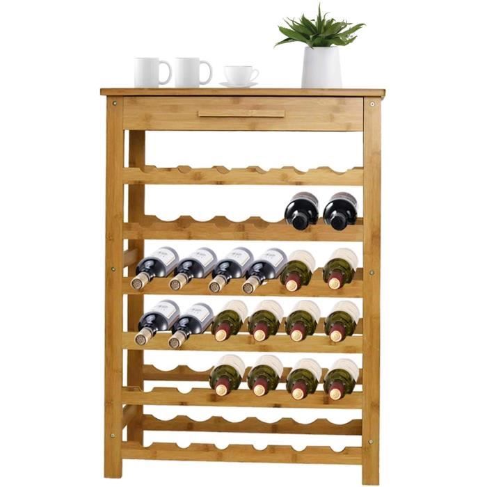 casier à vin en bambou avec tiroir, porte bouteille à 6 niveaux pour 35 bouteilles, pour la cuisine, le bar, la cave à vin