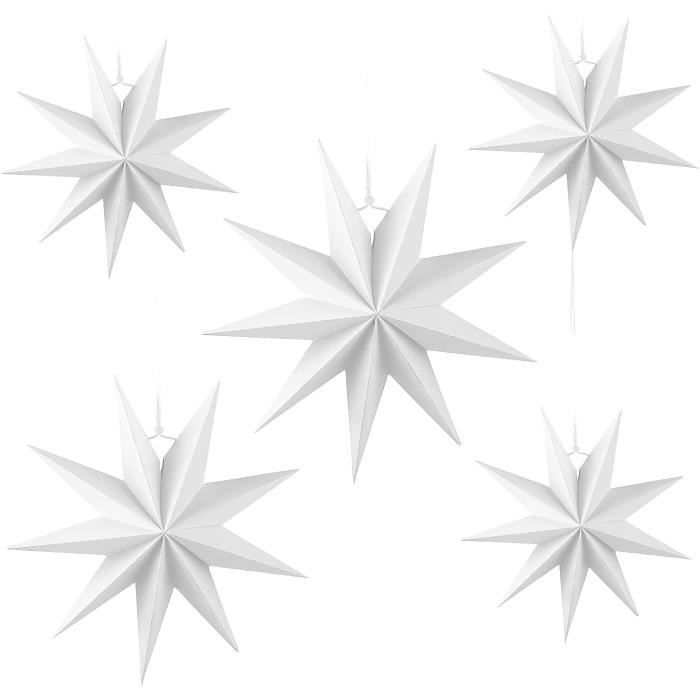 Étoiles En Papier Noir à Suspendre – Lot De 5 (3x 25 Cm, 2x 40 Cm) – Décoration Noël, Mariage, Anniversaire – Montage Facile, Pliable - 6