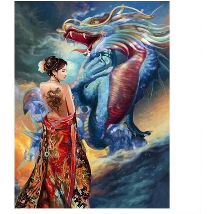 5D Peinture Diamant Dragon Diamond Painting Complet, Dragon Coloré
