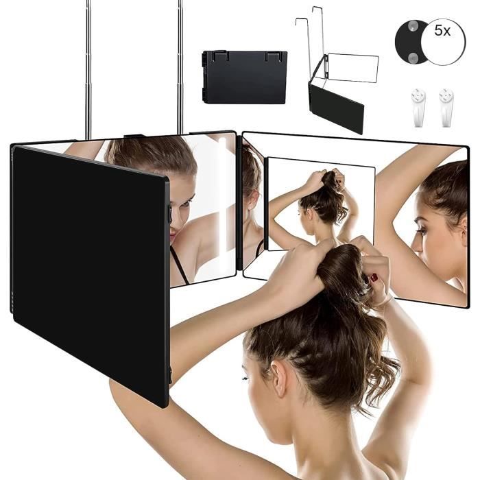 Miroir 360° à 3 Voies Avec LED, Miroir De Rasage Pliable, Miroir De Maquillage Réglable En