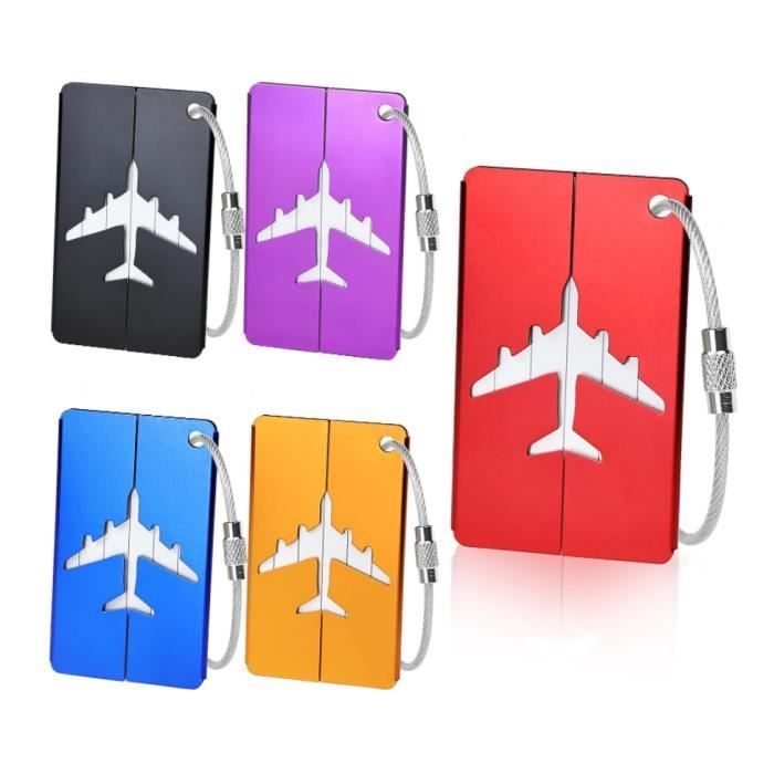 Lot De 10 étiquettes Bagage En Aluminium 7,5x4,4 Cm - 10 Couleurs, Avec Carte PVC, Cordon Inox - Pour Valises Et Sacs à Dos