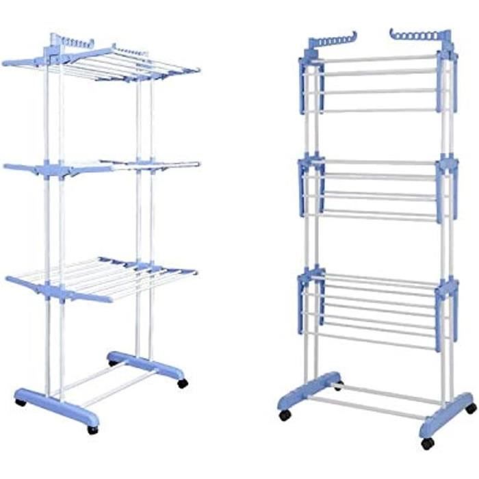 Etendoir a Linge Pliable a 4 Niveaux avec Ailes Laterales Rotatives et Etageres Pliables Sechoir avec