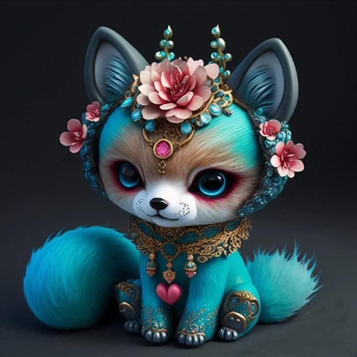 Bowetile 5D DIY Diamond Painting Art Kits Renard Mignon, Kits De Peinture Diamant Animaux Pour Adultes, Tableaux Brodés Strass De Renard Pour Débutants, Décoration Murale Pour La Maison 30x40 Cm