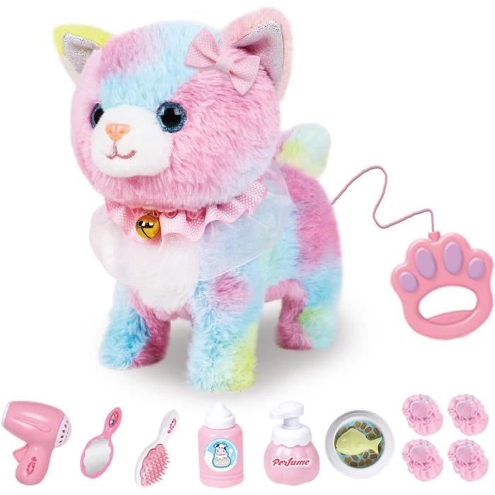 Jouet électronique en Peluche pour Chat avec Laisse télécommandée,Chat interactif réaliste, Marchant,Comprend des Accessoires pour C