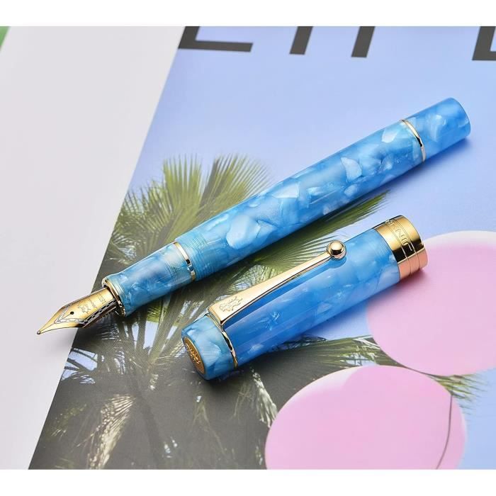 Jinhao X450 Stylo-Plume Marbre Bleu Élégant – Pointe Moyenne, Finition Dorée, Parfait Pour Débutants Et Amateurs D'Écriture Manuscrite