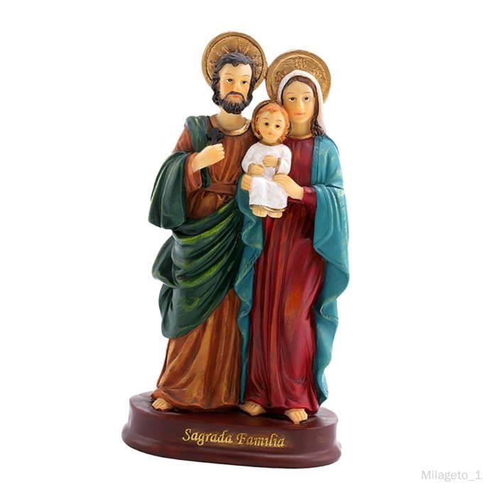 Figurine Religieuse Murale - Bénitier Jésus Marie Joseph - Résine Jaune - Déco Spirituelle Et Cadeau
