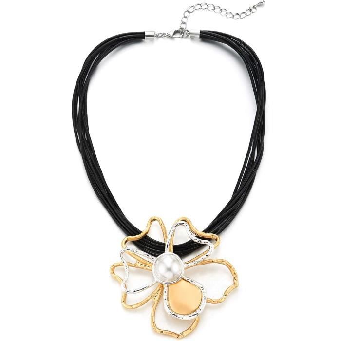 Couvre-Boutons De Manchette Noirs Fleur De Camélia Avec Perle - Base Dorée Élégante Pour Femme