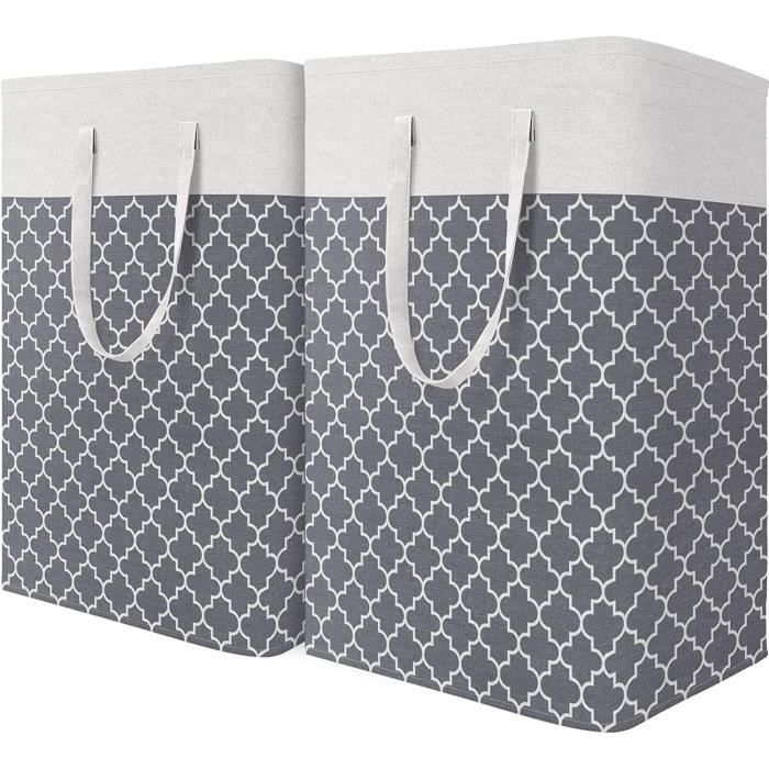 2 Paniers à Linge 75L Pliables - Imperméables Avec Poignées - Rangement Buanderie, Salle De Bain (gris+noir)