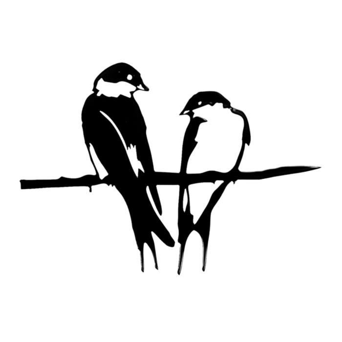 Silhouette, 2 Oiseaux sur la Branche métal Art Jardin décoration, Noir